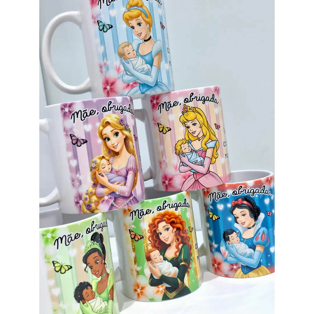 15 Artes para Caneca Dia das Mães Mãe, Obrigada... Princesas Arquivo em Jpg 1