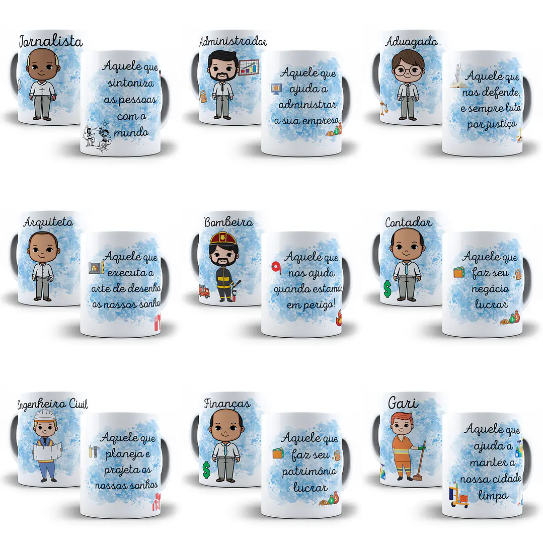 19 Artes Caneca Profissões Masculinas Arquivo Editável Corel Draw + Png 2