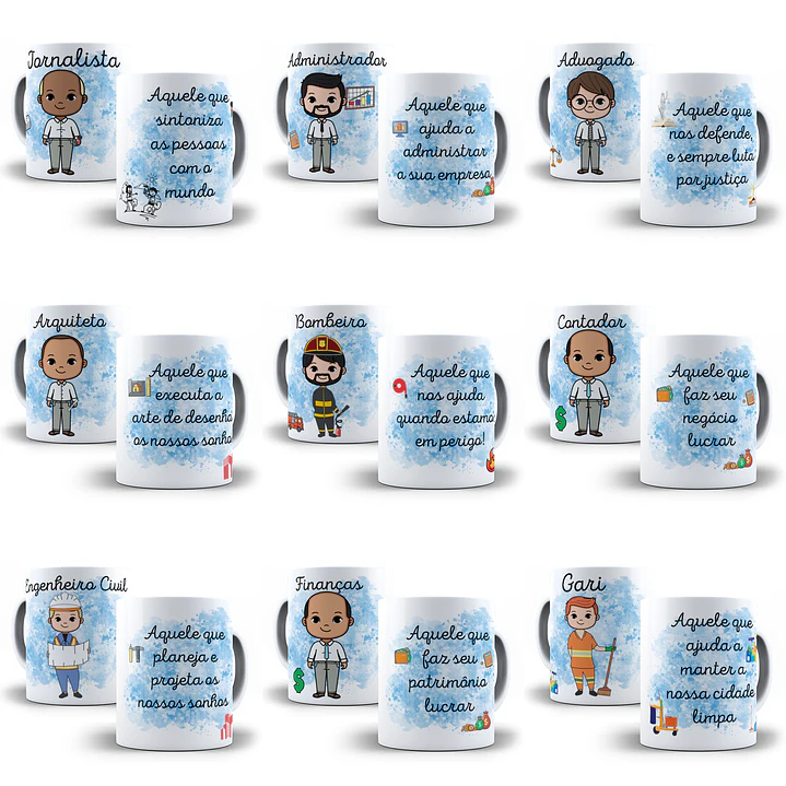 19 Artes Caneca Profissões Masculinas Arquivo Editável Corel Draw + Png 2