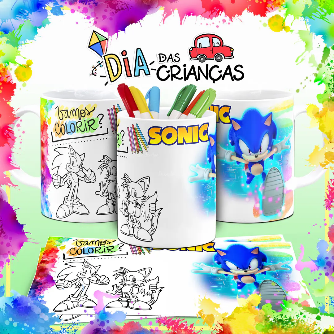 10  Artes Caneca Dia das Crianças Personagens para Colorir  Sublimação Arquivos em Corel Draw 1