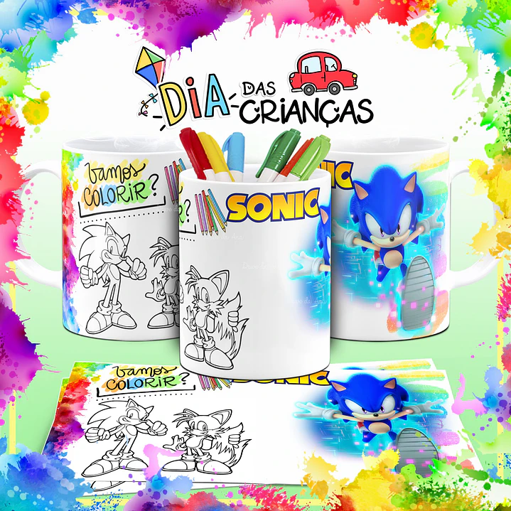 10  Artes Caneca Dia das Crianças Personagens para Colorir  Sublimação Arquivos em Corel Draw 1
