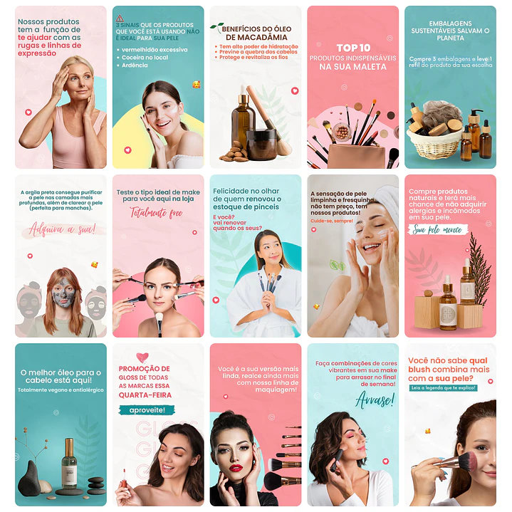 Pack Canva Cosmético Templates Editável 30 Artes Storie + Bônus 1