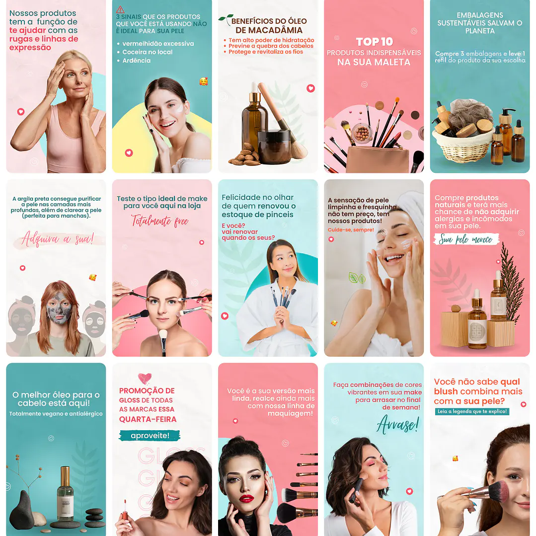 Pack Canva Cosmético Templates Editável 30 Artes Storie + Bônus 1