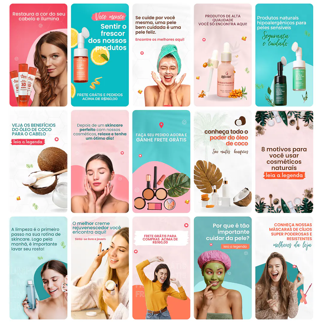 Pack Canva Cosmético Templates Editável 30 Artes Storie + Bônus 2
