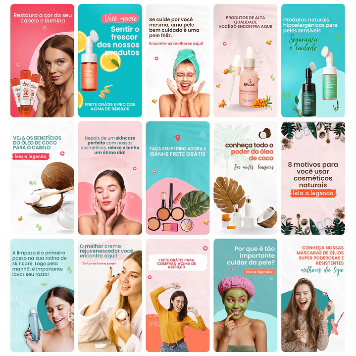 Pack Canva Cosmético Templates Editável 30 Artes Storie + Bônus 2