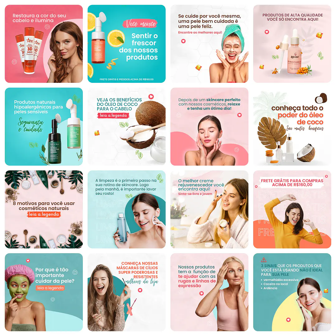 Pack Canva Cosmético Templates Editável 30 Artes + Bônus 1