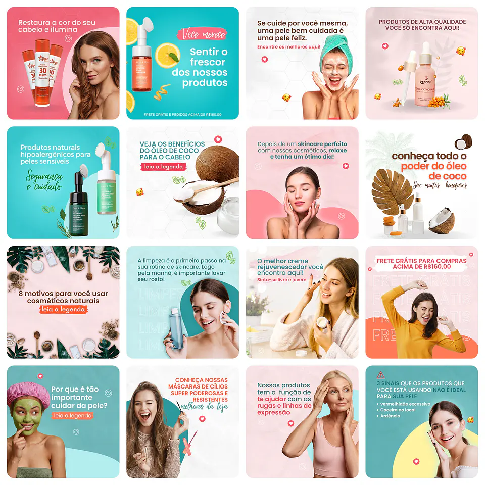 Pack Canva Cosmético Templates Editável 30 Artes + Bônus 1