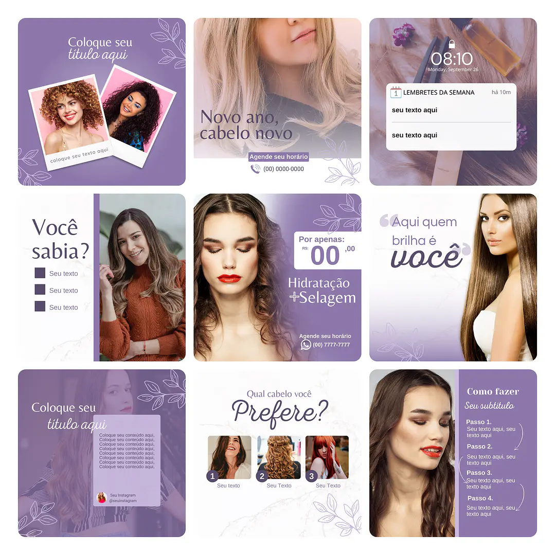 Pack Canva Salão de Beleza Template Editável 30 Artes + Bônus 3