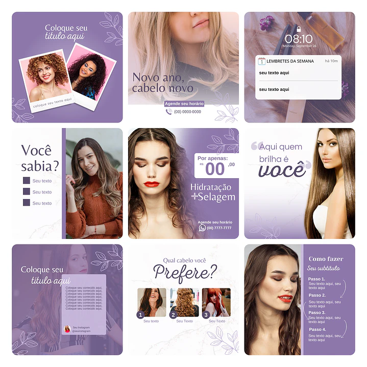 Pack Canva Salão de Beleza Template Editável 30 Artes + Bônus 3