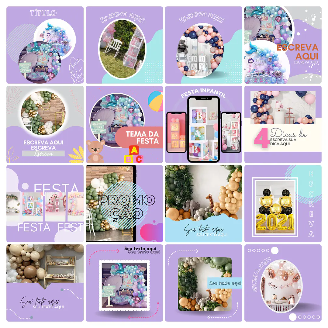 Pack Canva Decoração de Festas Templates Editável 65 Artes + Bônus 1