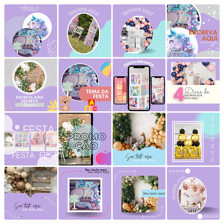Pack Canva Decoração de Festas Templates Editável 65 Artes + Bônus 1