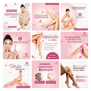 Pack Canva Depilação Epilação Template Editável 30 Artes + Bônus