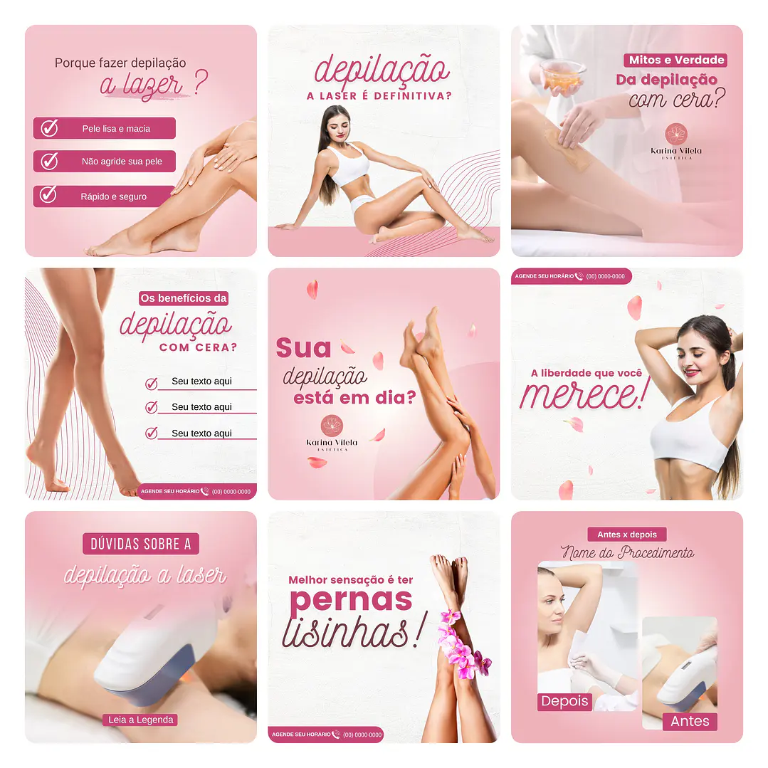 Pack Canva Depilação Epilação Template Editável 30 Artes + Bônus 3