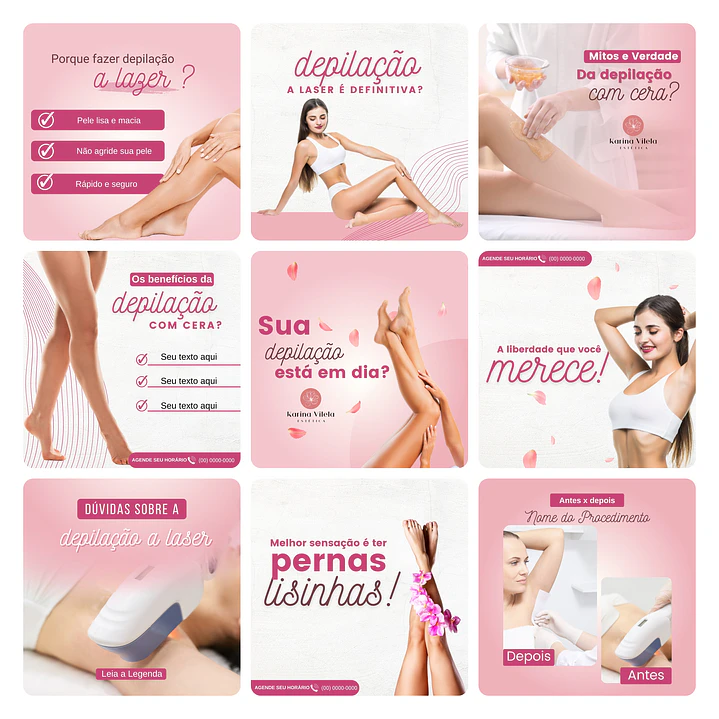 Pack Canva Depilação Epilação Template Editável 30 Artes + Bônus 3