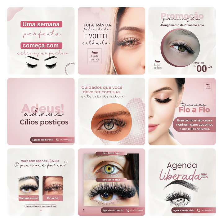 Pack Canva Extensão de Cílios Template Editável 30 Artes + Bônus 1