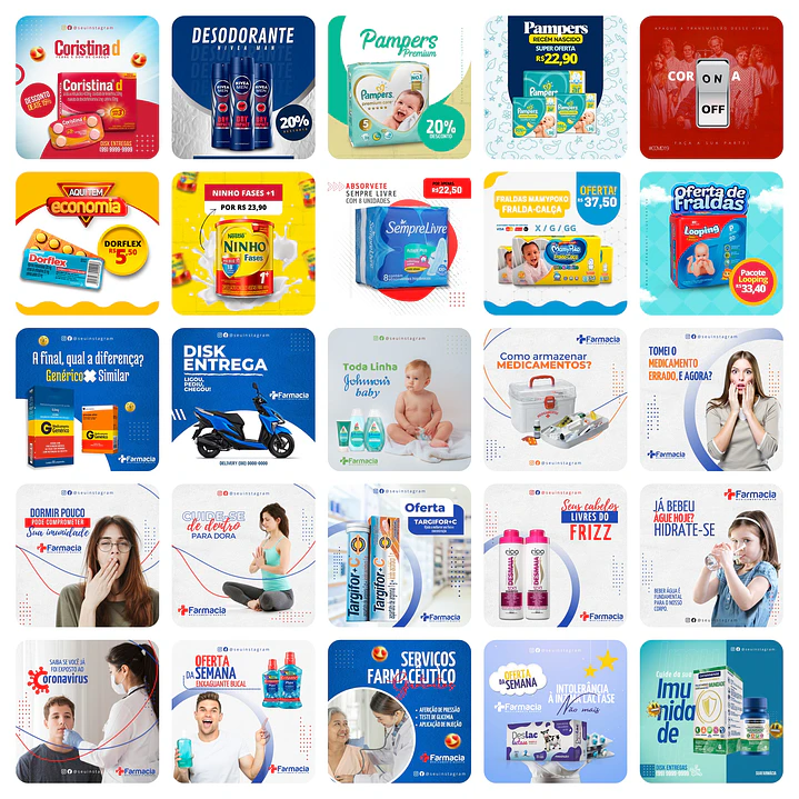 Pack Canva Farmacia Drogaria Templates Editáveis 50 Artes + Bônus 1