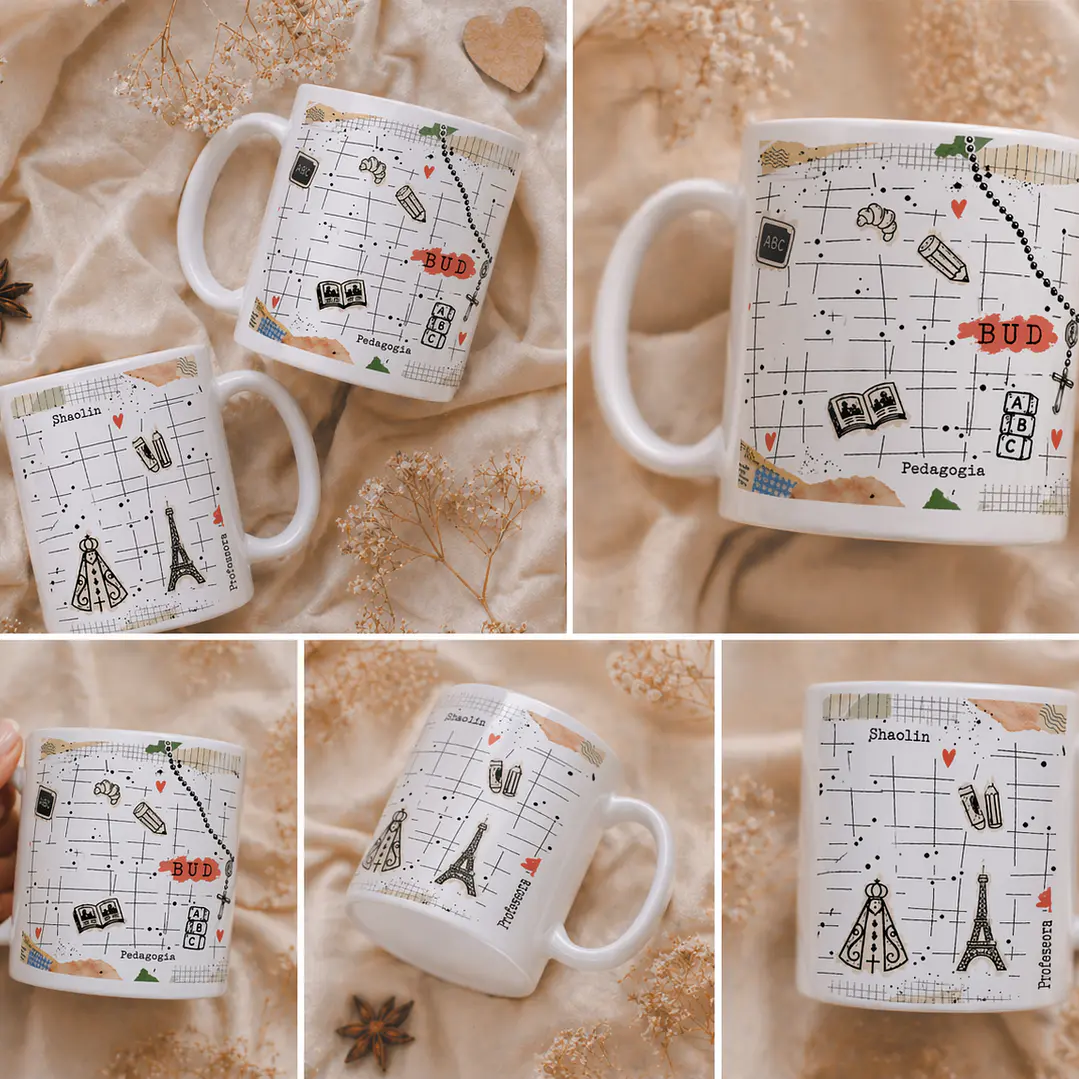 Artes para Caneca Professora Colagens, leitura, fé, vintage, Nossa senhora aparecida em Png 2