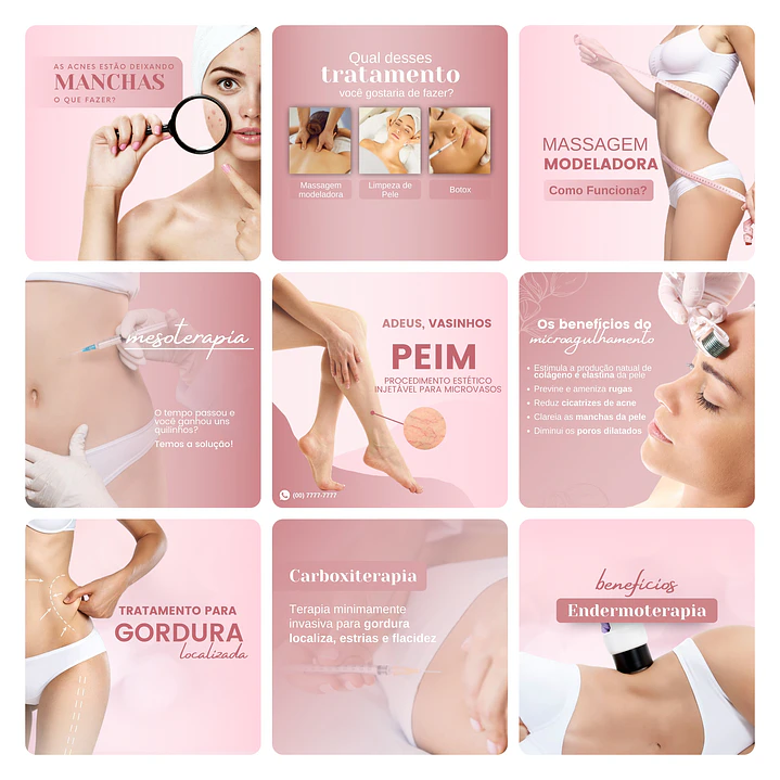 Pack Canva Estética Beleza 3.0 Template Editável 60 Artes + Bônus 3