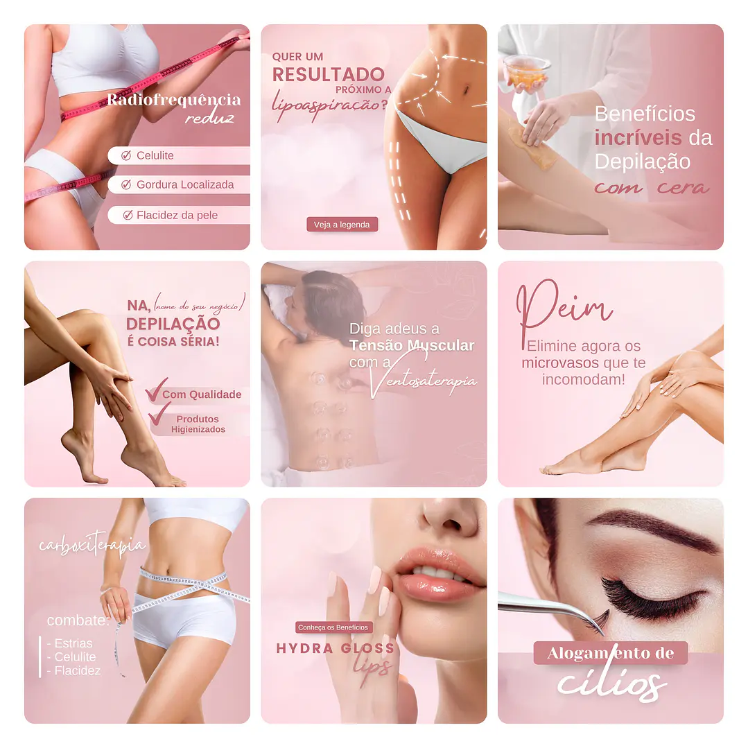 Pack Canva Estética Beleza 3.0 Template Editável 60 Artes + Bônus 2