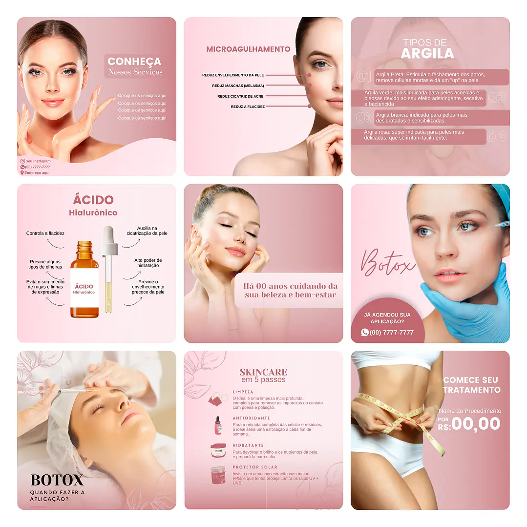 Pack Canva Estética Beleza 3.0 Template Editável 60 Artes + Bônus 4