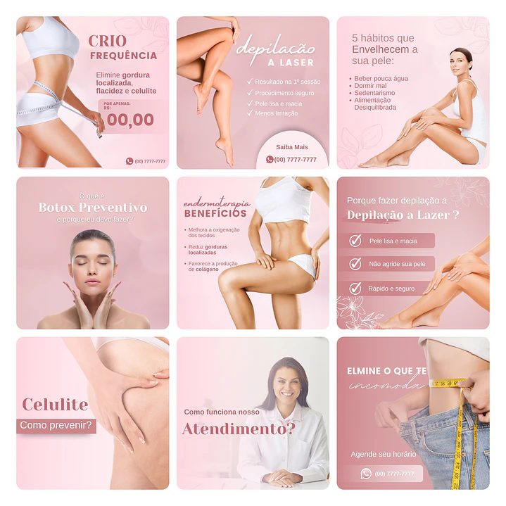 Pack Canva Estética Beleza 3.0 Template Editável 60 Artes + Bônus 5