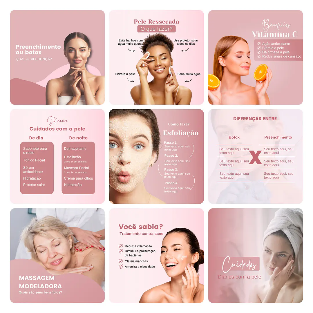 Pack Canva Estética Beleza 3.0 Template Editável 60 Artes + Bônus 1