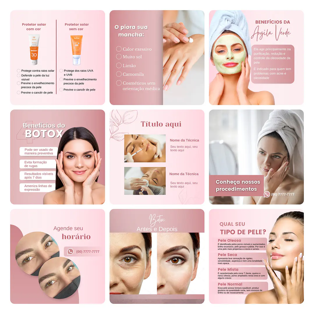 Pack Canva Estética Beleza 3.0 Template Editável 60 Artes + Bônus 6