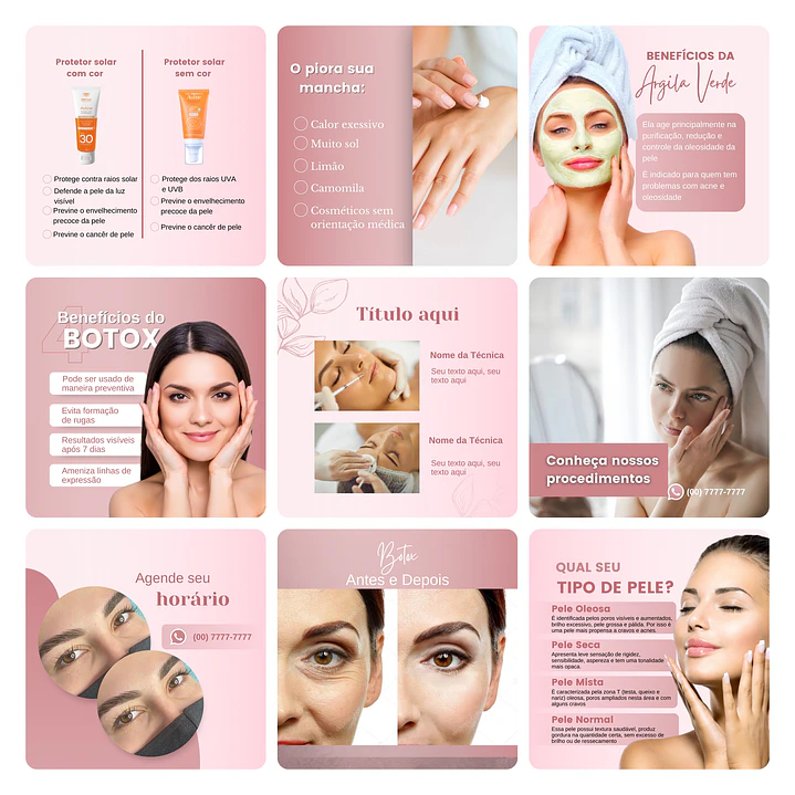 Pack Canva Estética Beleza 3.0 Template Editável 60 Artes + Bônus 6
