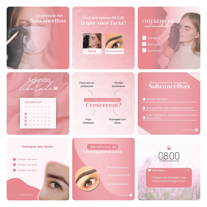 Pack Canva Micropigmentação Template Editável 50 Artes + Bônus 4