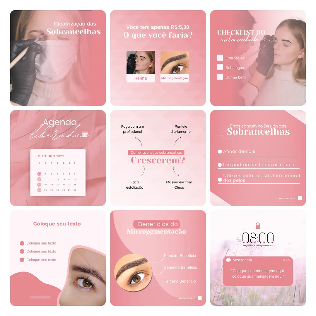 Pack Canva Micropigmentação Template Editável 50 Artes + Bônus 4