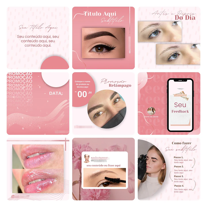 Pack Canva Micropigmentação Template Editável 50 Artes + Bônus 5