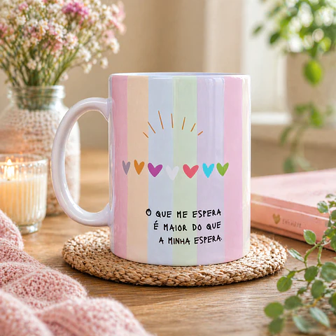 Artes para Caneca O que me espera é maior do que a minha espera em Png