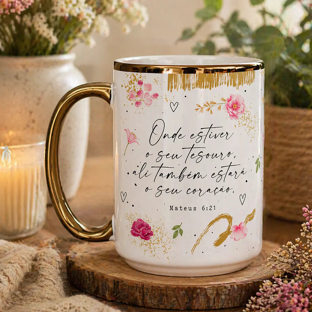 Artes para Caneca Onde estiver o seu tesouro ali tambem estará o seu coração Mateus 621 em Png  1