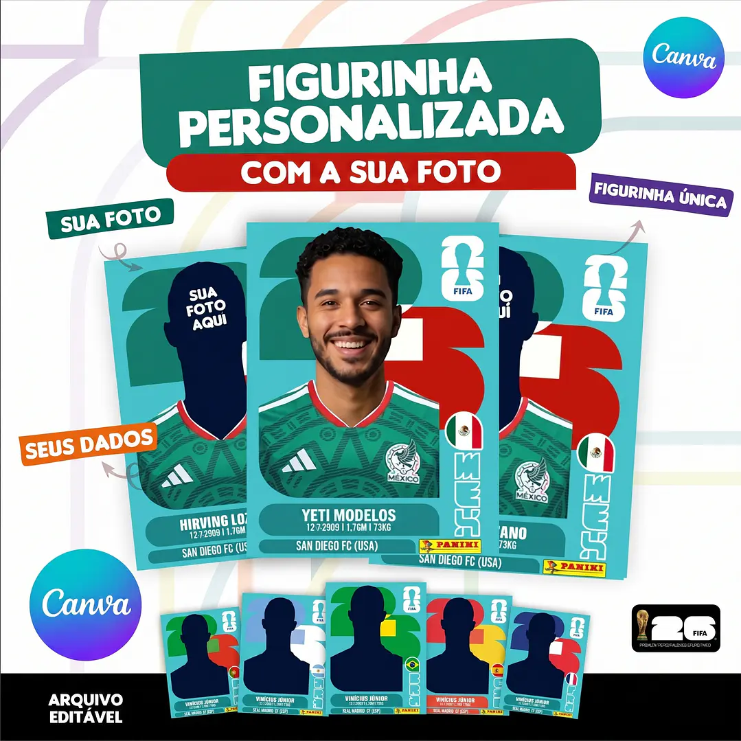Figurinha da Copa do Mundo 2026 Personalizada México - Editável no Canva 1