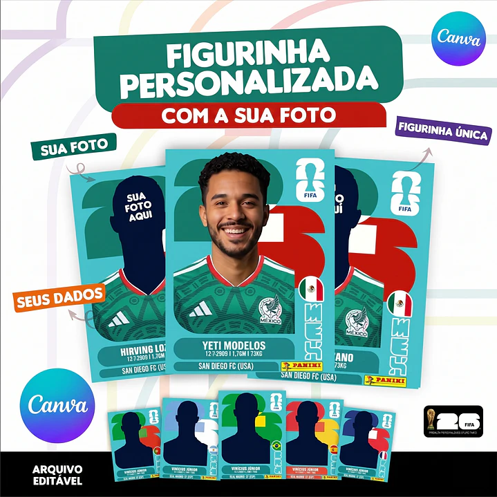 Figurinha da Copa do Mundo 2026 Personalizada México - Editável no Canva 1