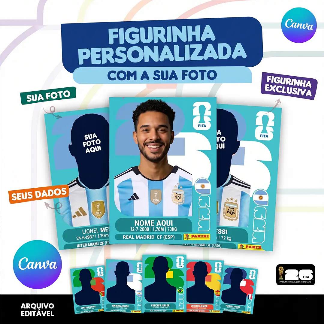 Figurinha da Copa do Mundo 2026 Personalizada Argentina - Editável no Canva 1