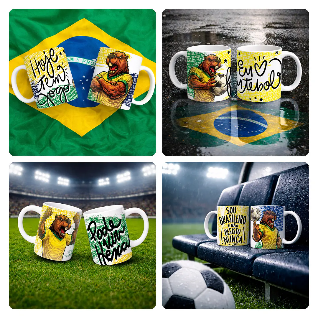 17 Artes para Caneca Camisa e Copo Sublimação Copa do Mundo Brasil Capivara Arquivo em Png 1
