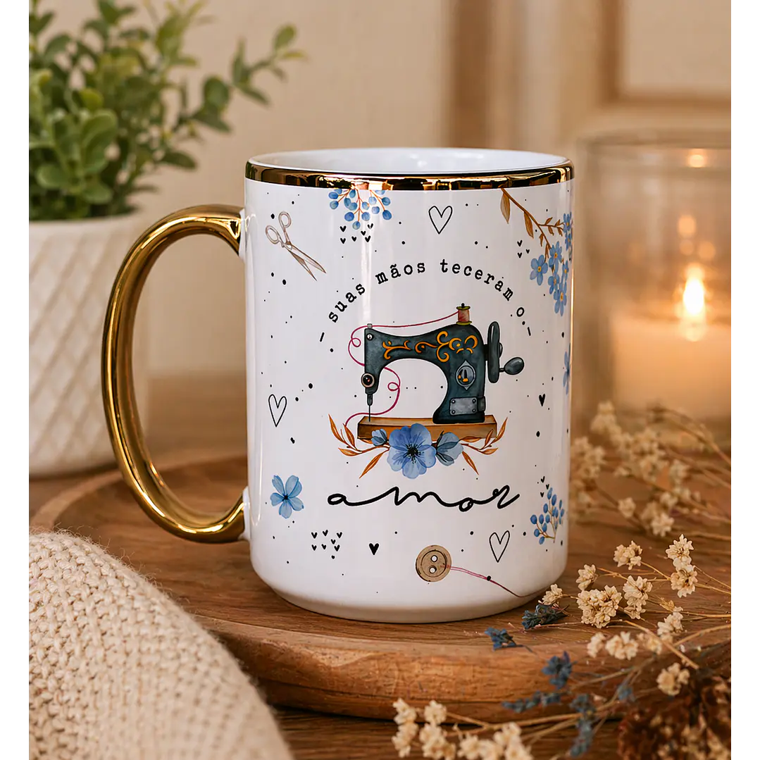 Artes para Caneca Costureira Suas Mãos teceram o amor - Mãe Azul Bebe em Png  1