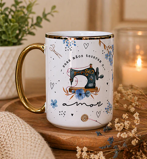 Artes para Caneca Costureira Suas Mãos teceram o amor - Mãe Azul Bebe em Png 