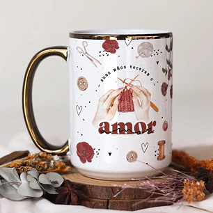 Artes para Caneca Costureira Suas Mãos teceram o amor - Mãe Marsala Croche em Png
