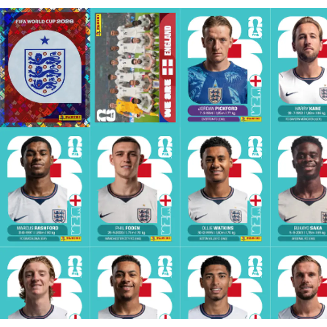 Figurinhas Inglaterra Copa 2026 para Imprimir (PDF) | Seleção Completa 2