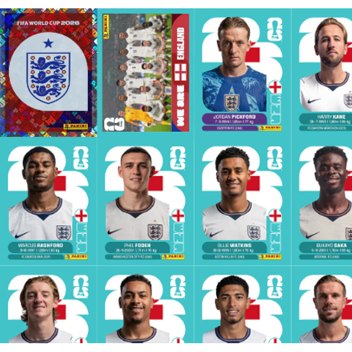 Figurinhas Inglaterra Copa 2026 para Imprimir (PDF) | Seleção Completa 2