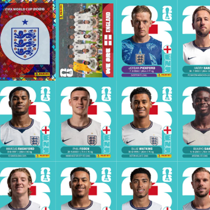 Figurinhas Inglaterra Copa 2026 para Imprimir (PDF) | Seleção Completa 2