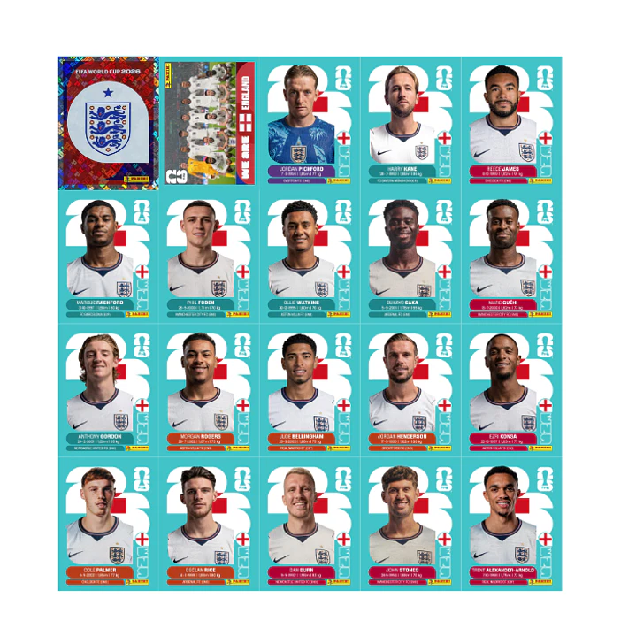Figurinhas Inglaterra Copa 2026 para Imprimir (PDF) | Seleção Completa 1