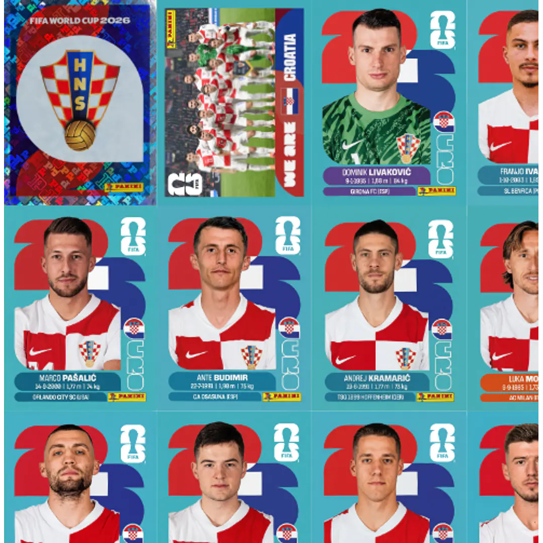 Figurinhas Croácia Copa 2026 para Imprimir (PDF) | Seleção Completa 2