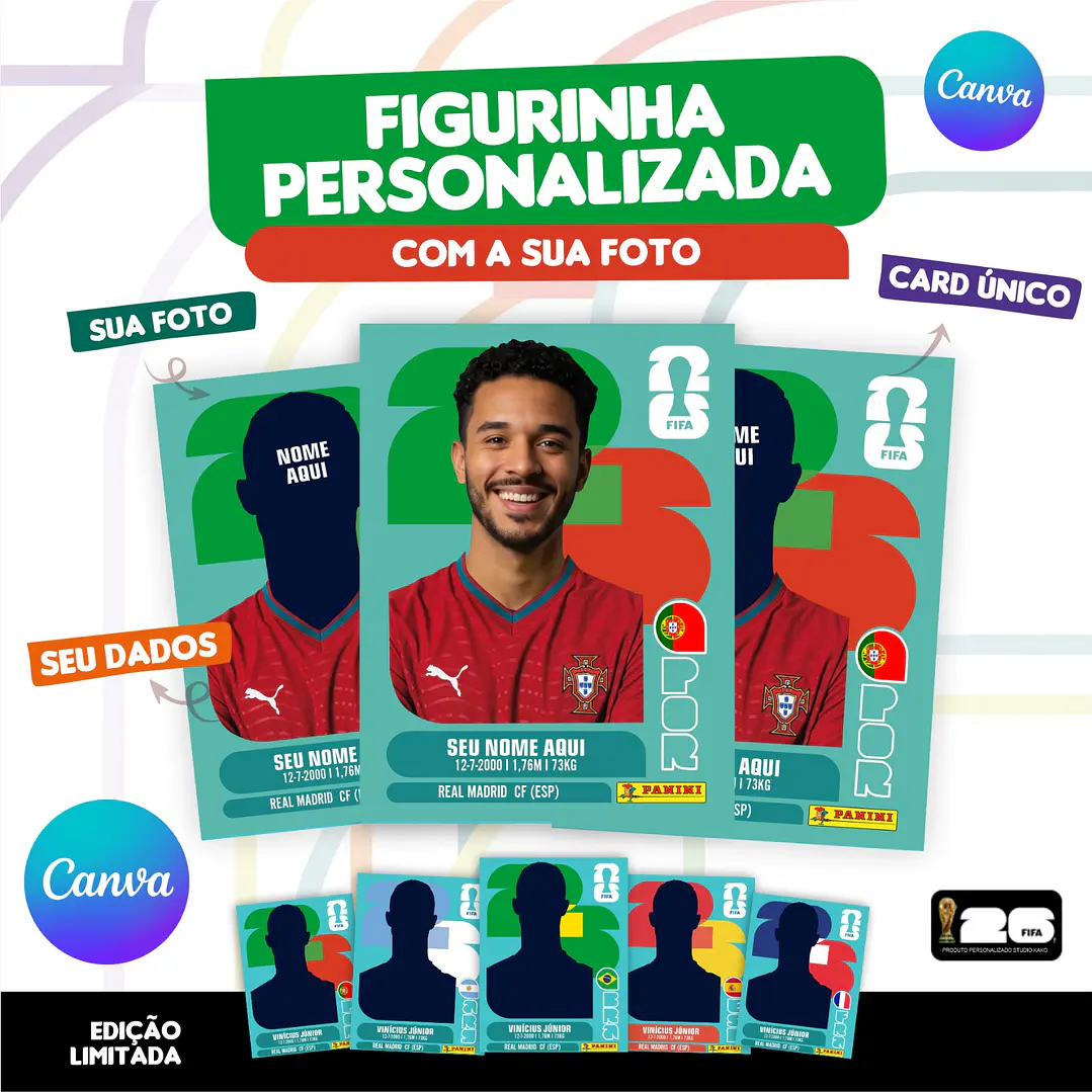 Figurinha da Copa do Mundo 2026 Personalizada Portugal - Editável no Canva 1