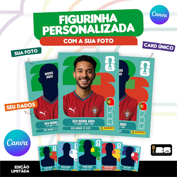 Figurinha da Copa do Mundo 2026 Personalizada Portugal - Editável no Canva 1