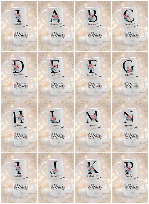 26 Artes para Caneca Alfabeto Floral Dia das Mães Arquivo em Jpg 