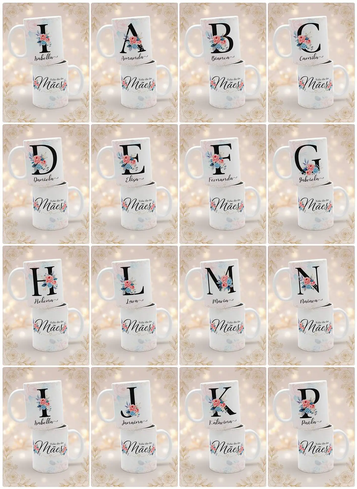 26 Artes para Caneca Alfabeto Floral Dia das Mães Arquivo em Jpg  1
