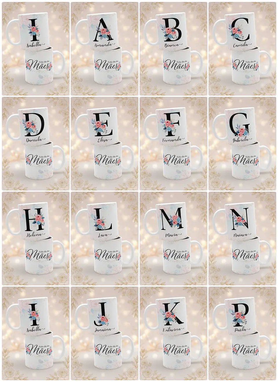 26 Artes para Caneca Alfabeto Floral Dia das Mães Arquivo em Jpg  1